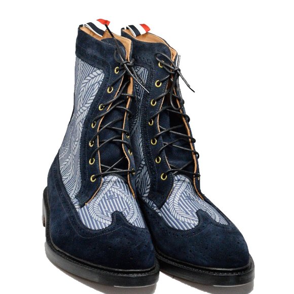 Thom Browne Wingtip Blue Suede Anchor Boots SZ 12 - Picture 3 of 9